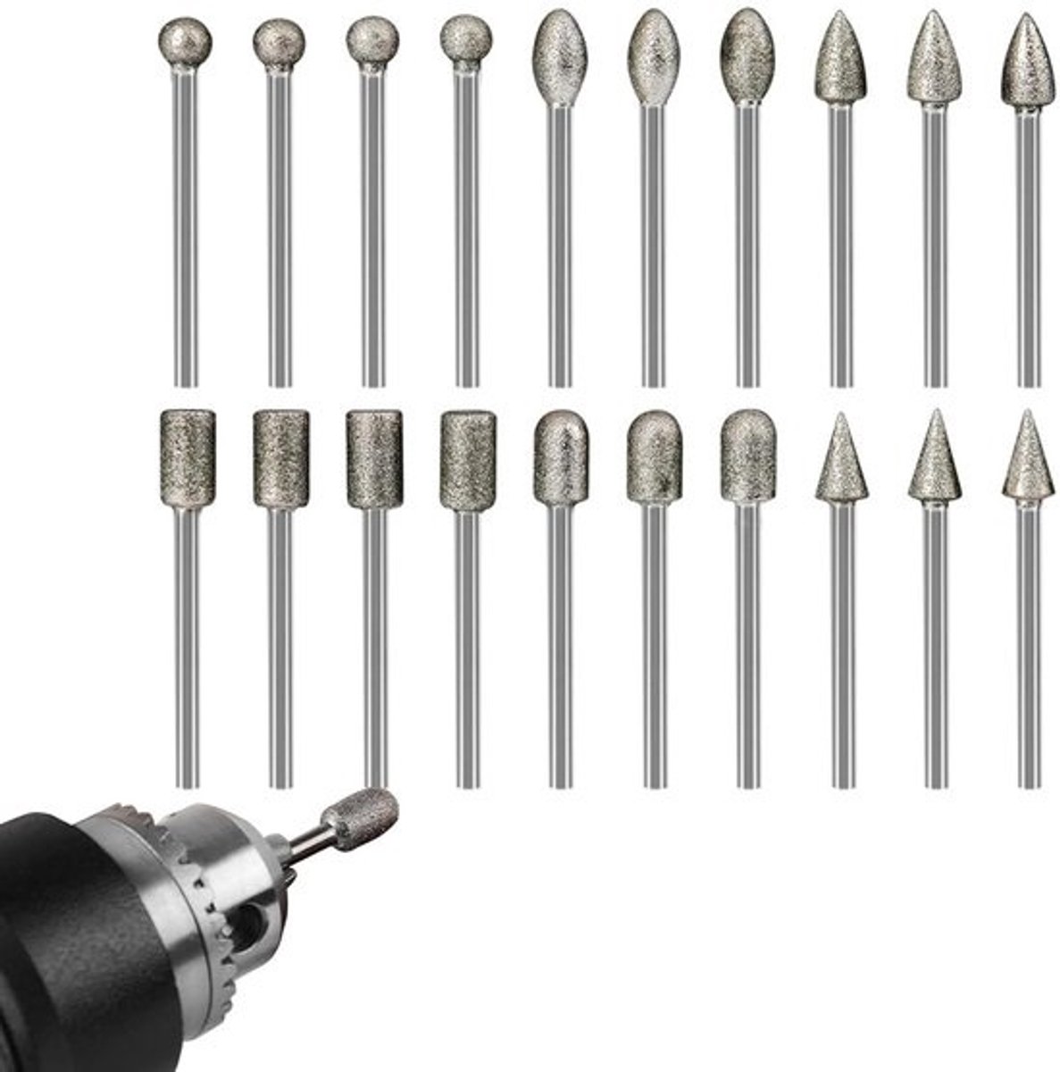 20pcs roterende snijder - Set diamantfreesbits voor graveren - Accessoires voor graveerdraaigereedschap - Slijpen - Polijsten - Stenen boren