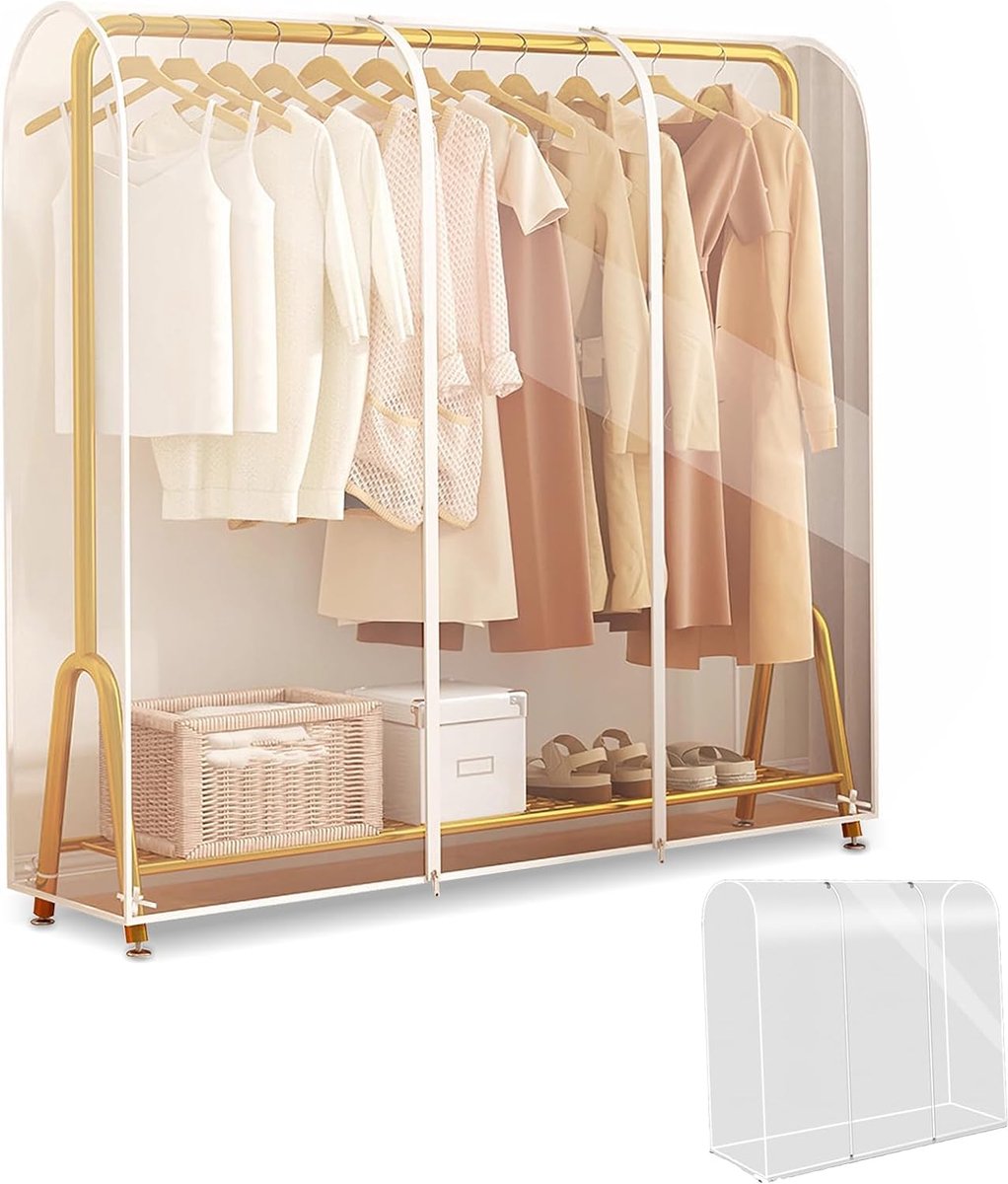 Kledingstandaard, afdekking, 120 x 50 x 150 cm, kledingrek met ritssluiting, grote kledingzak, stofbescherming, kledingzakken, kledingbeschermhoes voor kleding voor kledingstang
