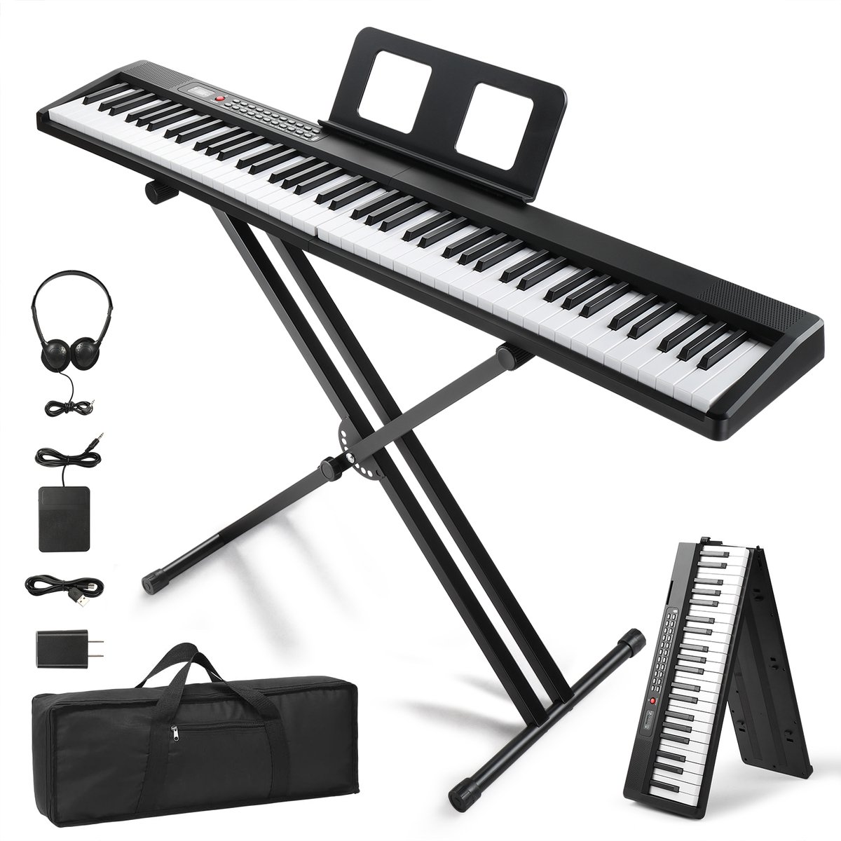 Digitale piano- 88 opvouwbare toetsen - dubbele Bluetooth MIDI - 2x3W luidsprekers