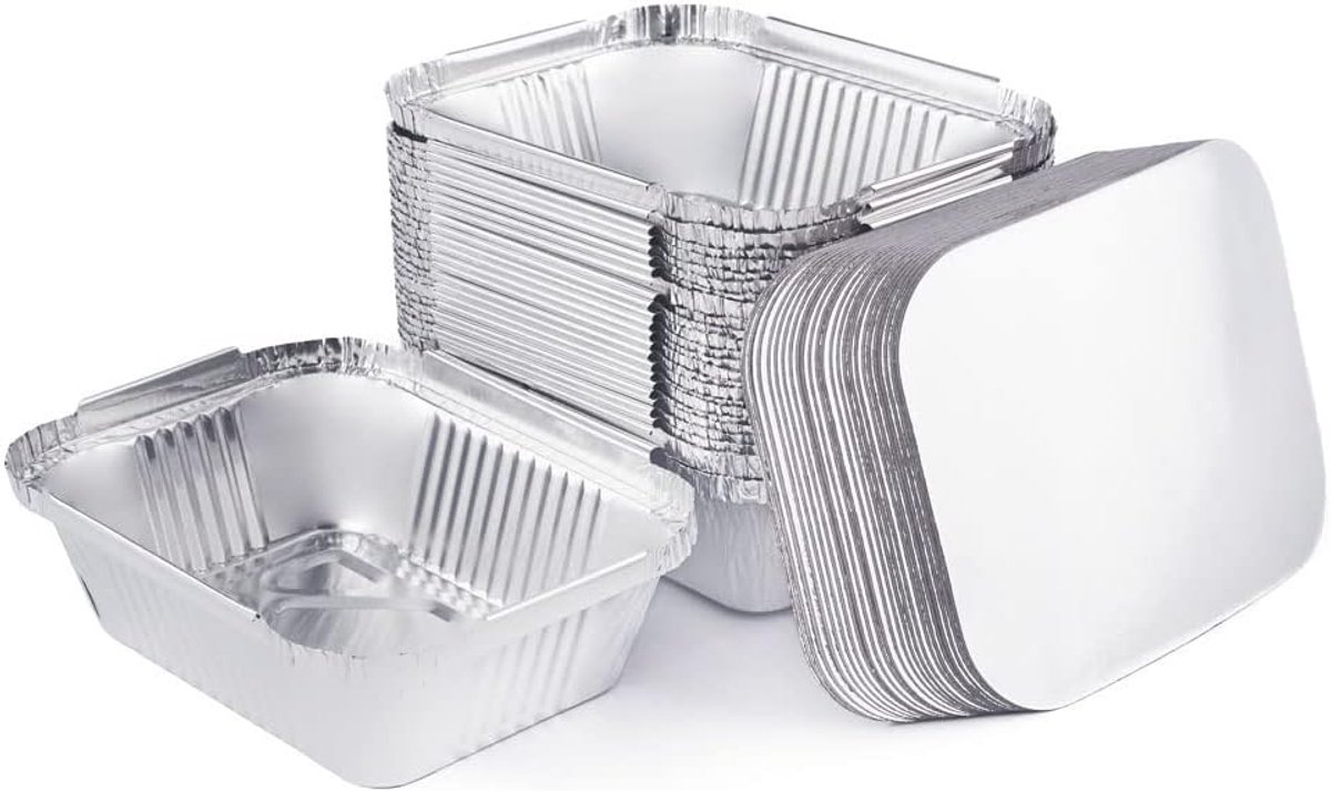 25 Wegwerpschalen van aluminium, met deksel, voor het transporteren van levensmiddelen – invriezen – grillen – bakken in de oven – koken (250ml)