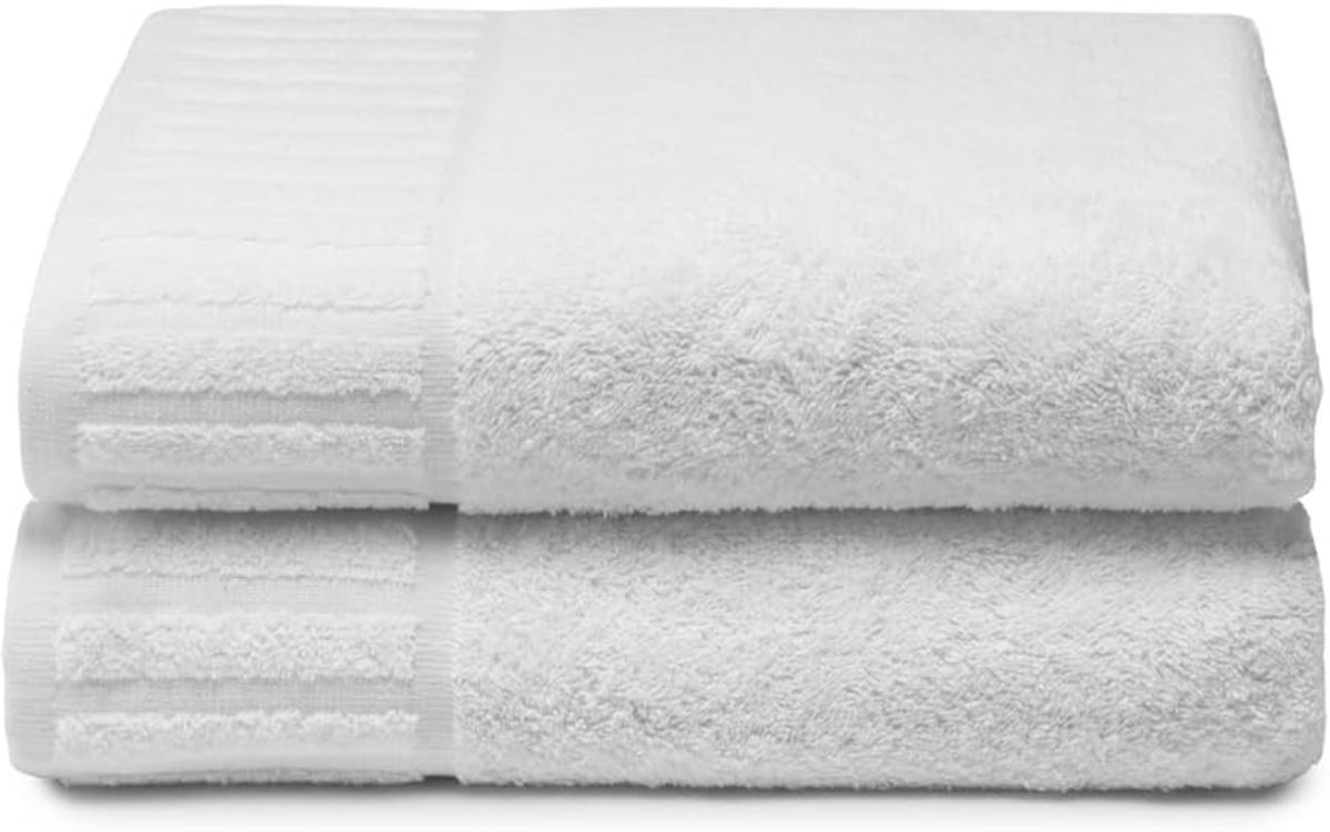 Towel 2 douchehanddoeken, witte hotelhanddoeken, grote badhanddoeken, 100% katoen, wit, 70 x 140 cm