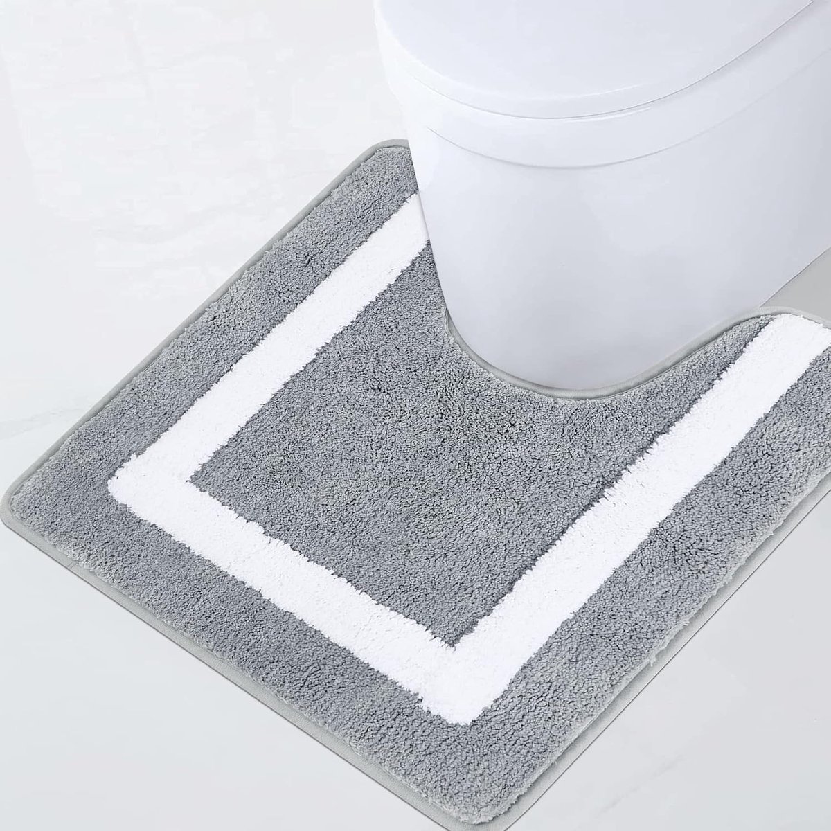 Badmat, antislip, machinewasbaar, absorberend, 50 x 50 cm, grijs, pluizig, wc-mat