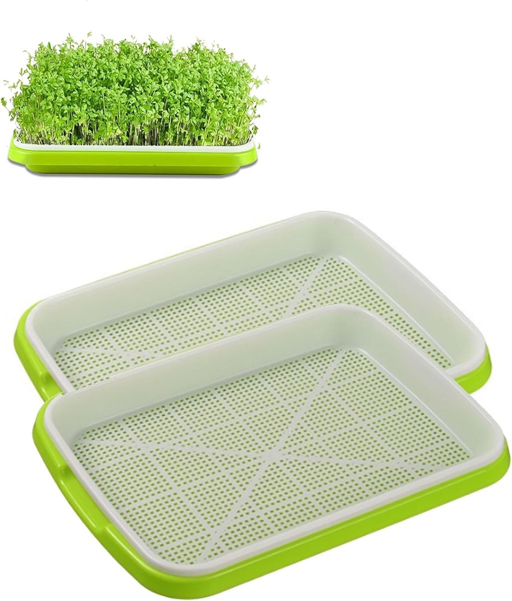 Set van 2 tuinkers kweekschalen, 32 cm, grote kiemschalen. Ideale kiembox voor kiemzaden, kweekstarterset voor kiemzaden en microgreens en waterkers
