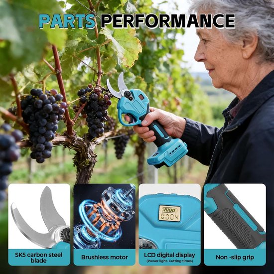 Snoeischaar Compatibel Met Makita 18V, Professionele Draadloze Takkenschaar, 30mm, Borstelloos, LCD-Display, SK5-Koolstofstaal Lemmet, Zonder Accu — afbeelding 5