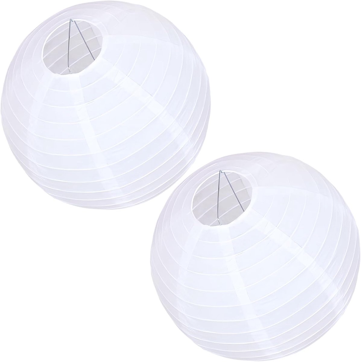 Lampions, papieren lampenkap, 2 stuks, rond, wit, 20 cm, papieren lantaarn, klassieke bamboestijl, geribbelde lampenkap, decoratie voor feest, tuin, bruiloft, verjaardag, decoratie