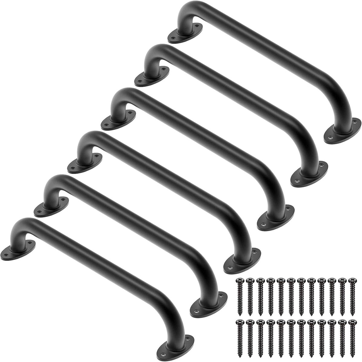 Grab Rail Bar, 43 cm Kids Metalen Leuning Zwarte Trap Handrail 6 stks Gehandicapten Ouderen Veiligheid Grab Bar voor Indoor Outdoor Speeltuin/Douches/Bad/Toilet/Stapelbed, Ovale Base/Zwart