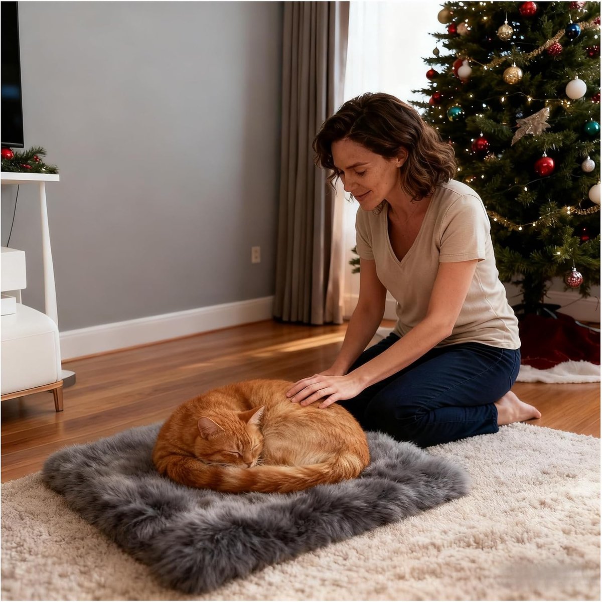 Yanhe Zelfverwarmende kattenmat, zelfverwarmend kussen voor katten en honden, antislip, extra warm, zelfverwarmend kattenbed, puppy, zelfverwarmende mat voor huisdierslaapkussen, 50 x 60 cm, pluche