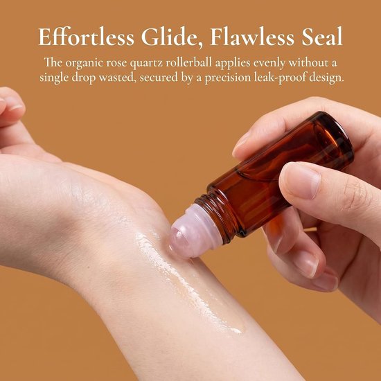 Roze Kwarts Roller Ball Flessen voor Essentiële Oliën, 2-pack 50ml Lege Navulbare Amberkleurige Glazen Roll-on Flessen met Kristal Rollerball voor Castor Olie, Uitgerust met een Trechter en Bal — afbeelding 2