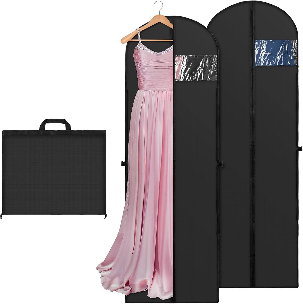 2/4 stuks lange jurk tassen hoezen, 180 × 60 cm stofdichte kleding covers beschermer zakken, jurk covers kledingstuk zakken mot proof kledingstuk met rits (zwart) (2 stuks)