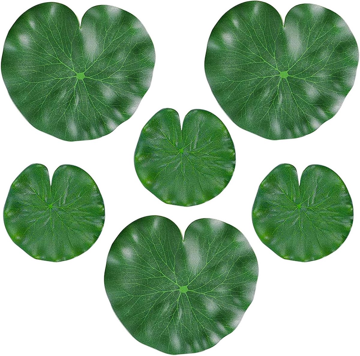Lotusbladeren, 6 stuks Kunstmatige waterleliebladen voor vijver, Kunstmatige lotusbladset, Groene waterleliebladen, Kunstmatige waterleliebladen 10/15 cm voor terras, Koi, vis, vijver