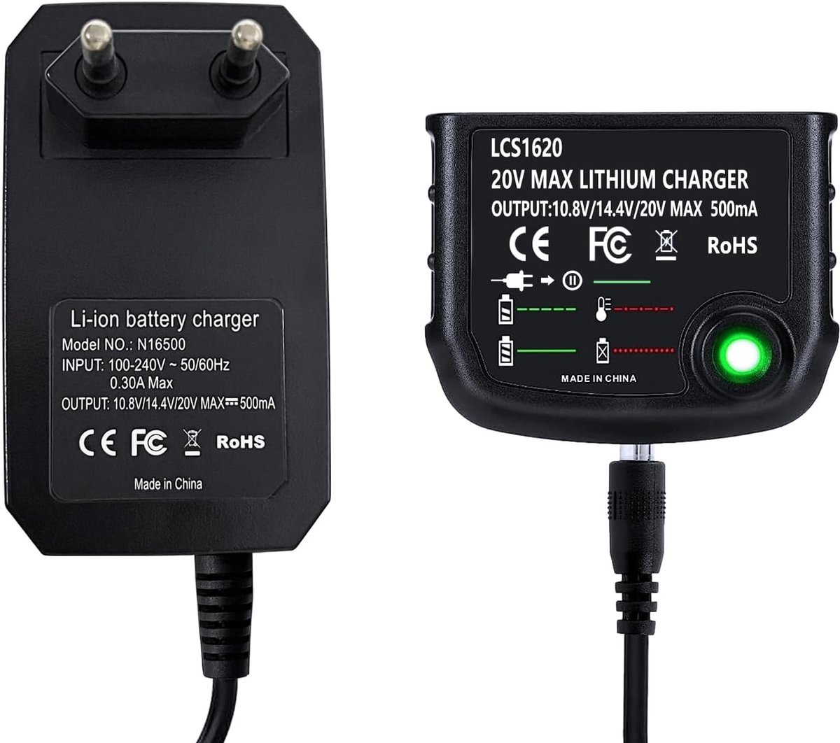 Oplader, vervangende oplader LCS1620 voor Black Decker lithium-accu 10,8 V/14,4 V/20 V LB20 LBX20 LBXR20 LBXR20-OPE LBXR20-OPE LBX4020 LB2X4020 LBXR2020-OPE LB2X3020-OPE polyet