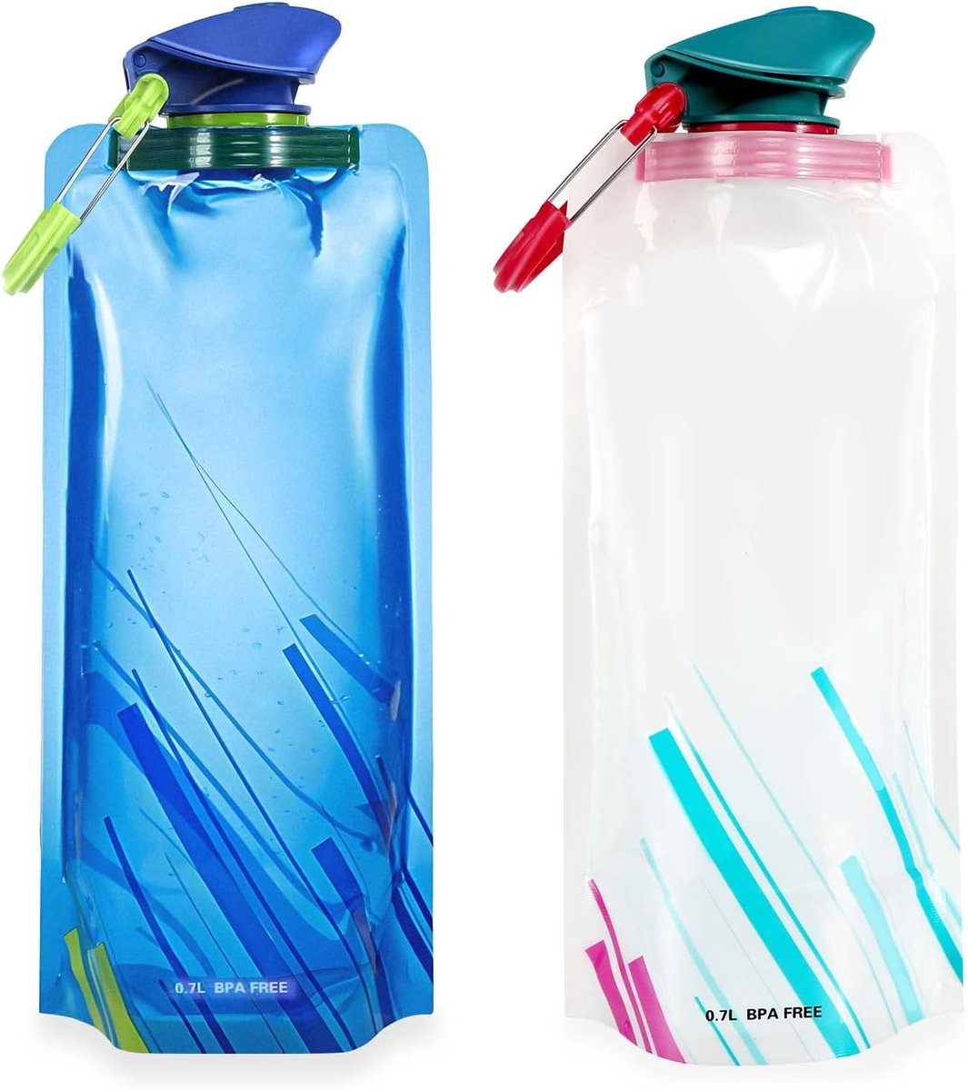 Flessen, 700 ml, 2 stuks, opvouwbare drinkfles, flexibel, opvouwbaar, herbruikbare drinkfles, opvouwbare fles voor wandelen, avontuur, reizen