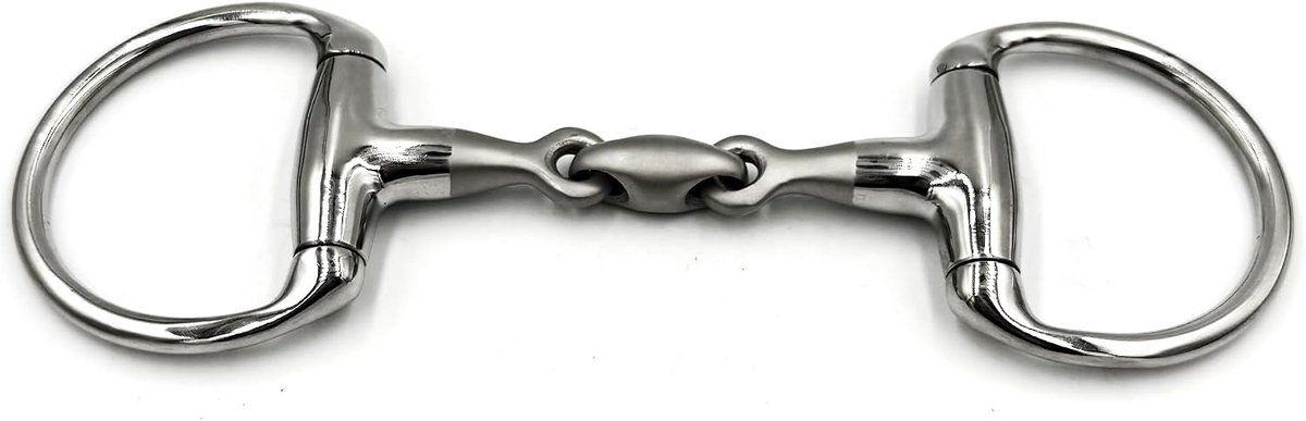 Gebit Olijfkopbit Olijfkoptrs dubbel gebroken met gezandstraald middendeel van roestvrij staal ringdiameter 70 mm bitdikte 14 mm (14,5 cm)