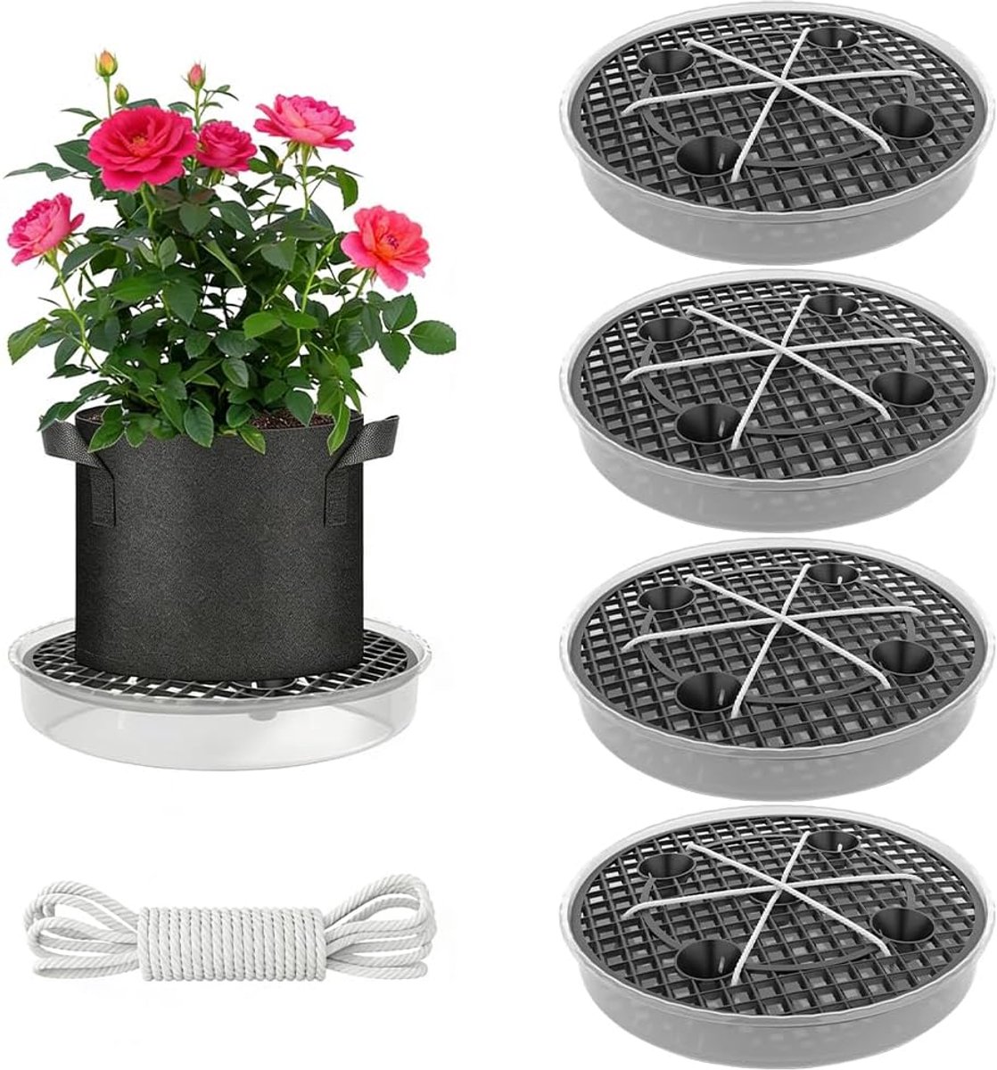 4 stuks zelfbewaterende bloempotonderzetters, 30 cm, irrigatiesysteem voor stoffen potten, groeiaccessoires met waterniveau-indicator