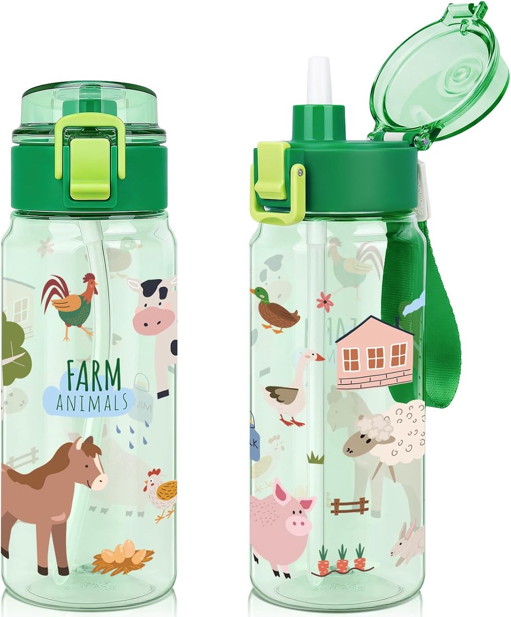 Kids waterfles voor school, 18oz lekvrije peuter waterfles