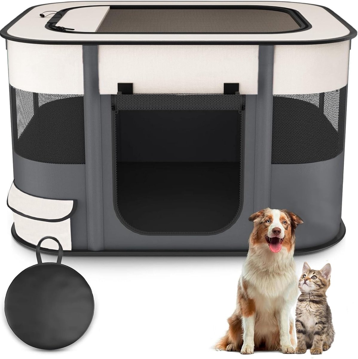 Hondenhok Huisdierenhek 70x55x45cm Opvouwbare Huisdier box Rechthoek Bezorgkamer Kattennest Kattenhol Kattenhut Puppy huis Kennel Gesloten Huisdieren Tent met draagtas (Grijs)