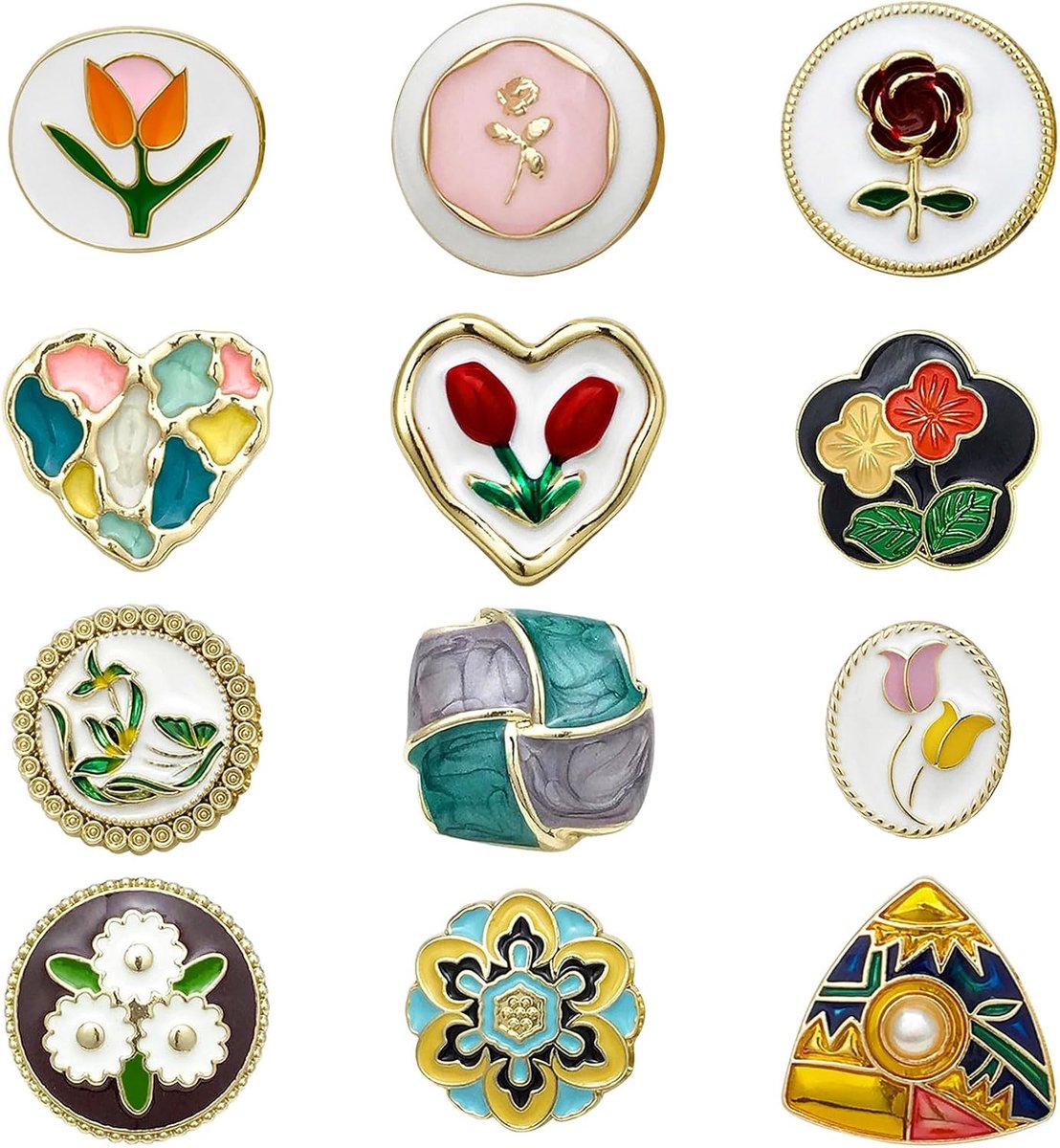 12 stuks geëmailleerde oogknoppen gouden vintage knoppen voor kleding retro parelknoppen bloemknoppen voor het naaien kleurrijke in nationale stijl ronde metalen knoppen voor het naaien, naaien