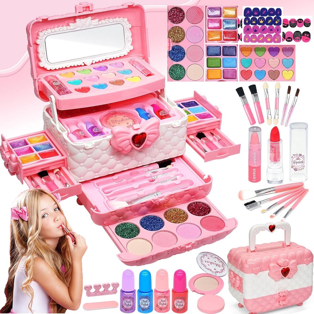 Make-upset, voor meisjes, speelgoed, Halloween, Kerstmis, verjaardag, cadeaus voor meisjes van 4, 5, 6, 7, 8, 9, 10 jaar, 57 stuks
