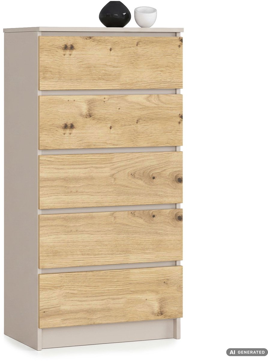 Akord Ladekast K60 / Kasjmier / 60 cm / 5 Lades / Kleur Artisan Eiken Mat / 60 x 40 x 121 cm Kasjmier / Artisan Eiken