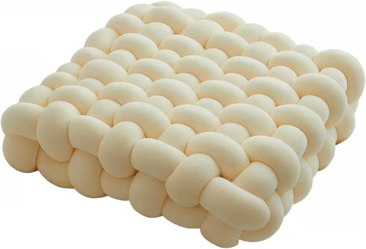 Sierkussen, Groot Decoratief Kussen Voor Slaapbank, Handgemaakt Geweven Vierkant Knoopkussen(Size:40 * 40 * 12cm,Color:Crème)