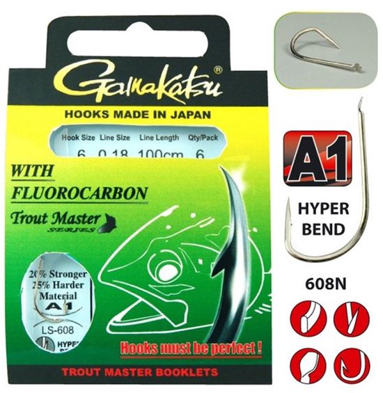 Trout Master Onderlijnen LS-608N - 100cm with Fluocarbon - Maat : haak 10 - 0.14mm van Trout Master — afbeelding 2