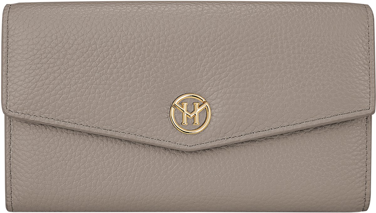 Victoria Hyde “Mona” portemonnee - Dames portemonnee - leer - 14 kaartvakken - muntvak met ritssluiting - multifunctionele portemonnee - afneembaar binnenetui - Vrouwen cadeautjes - Voor haar - Cadeau voor mama - - grijs