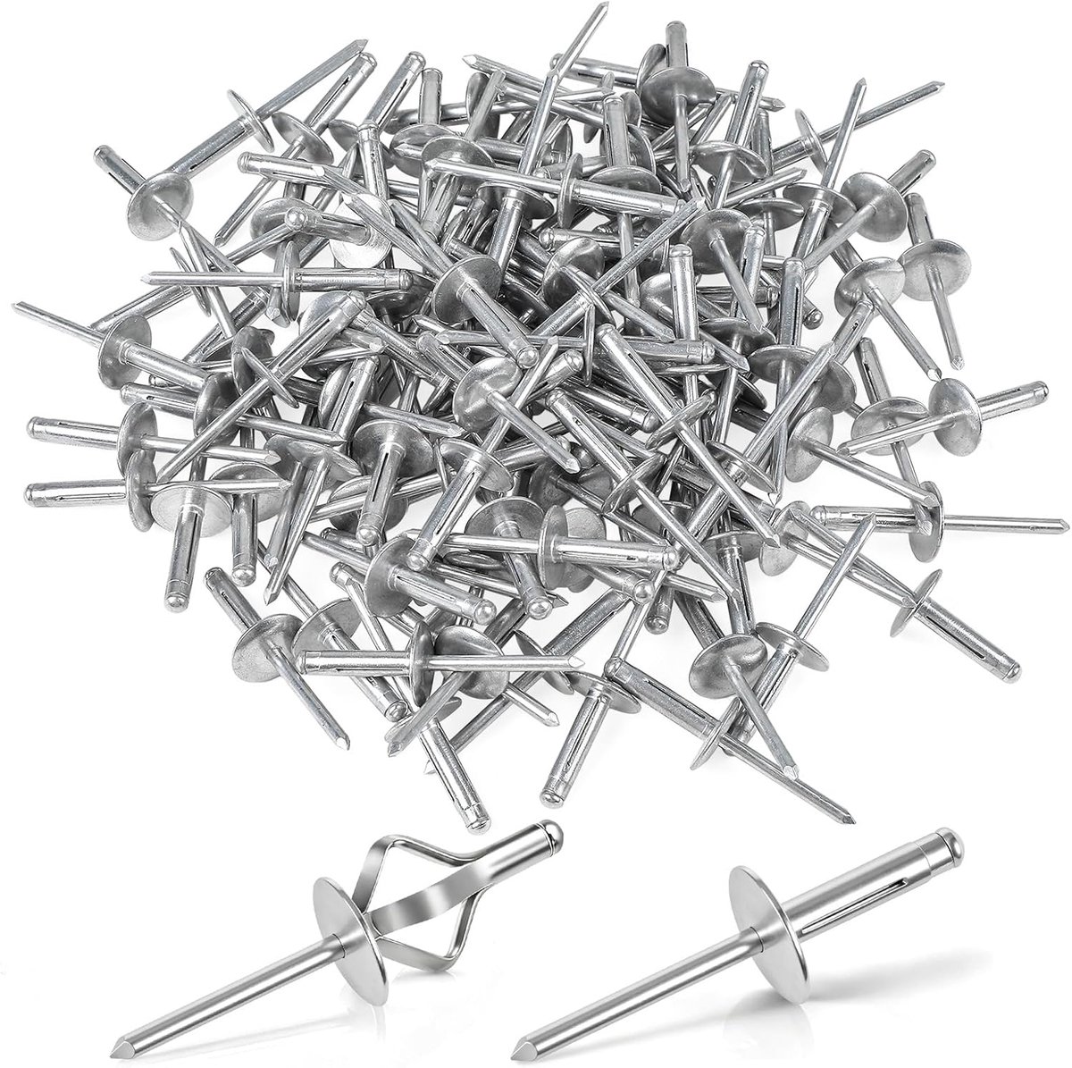 Spreidklinknagels 4,8 x 21 mm - aluminium met grote kop - 120 stuks - ideaal voor motorvoertuigen en meubels - ShopVlot