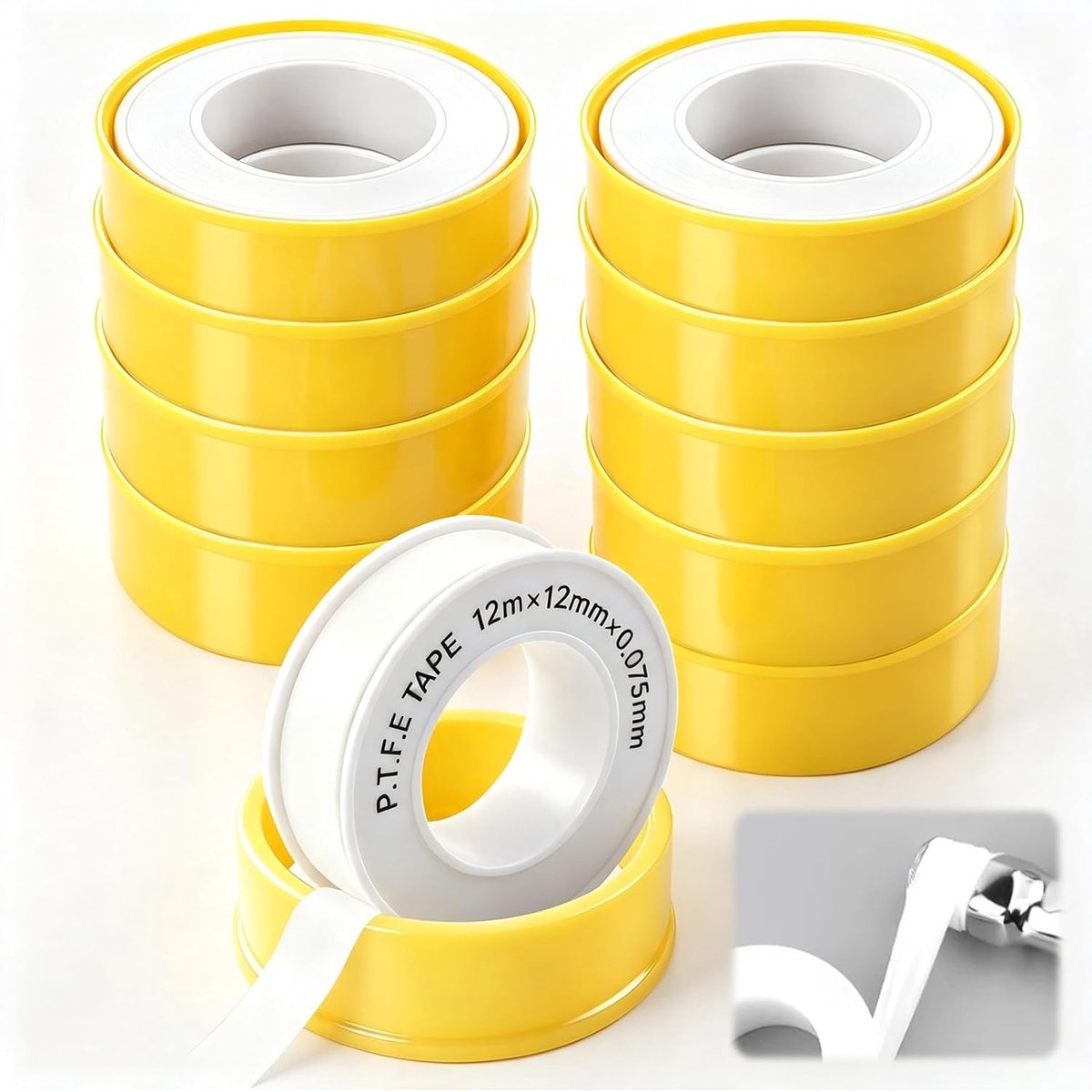 Teflontape 12 m x 12 mm - PTFE-afdichtband voor gas en water - 10 stuks - ideaal voor sanitaire installaties - ShopVlot