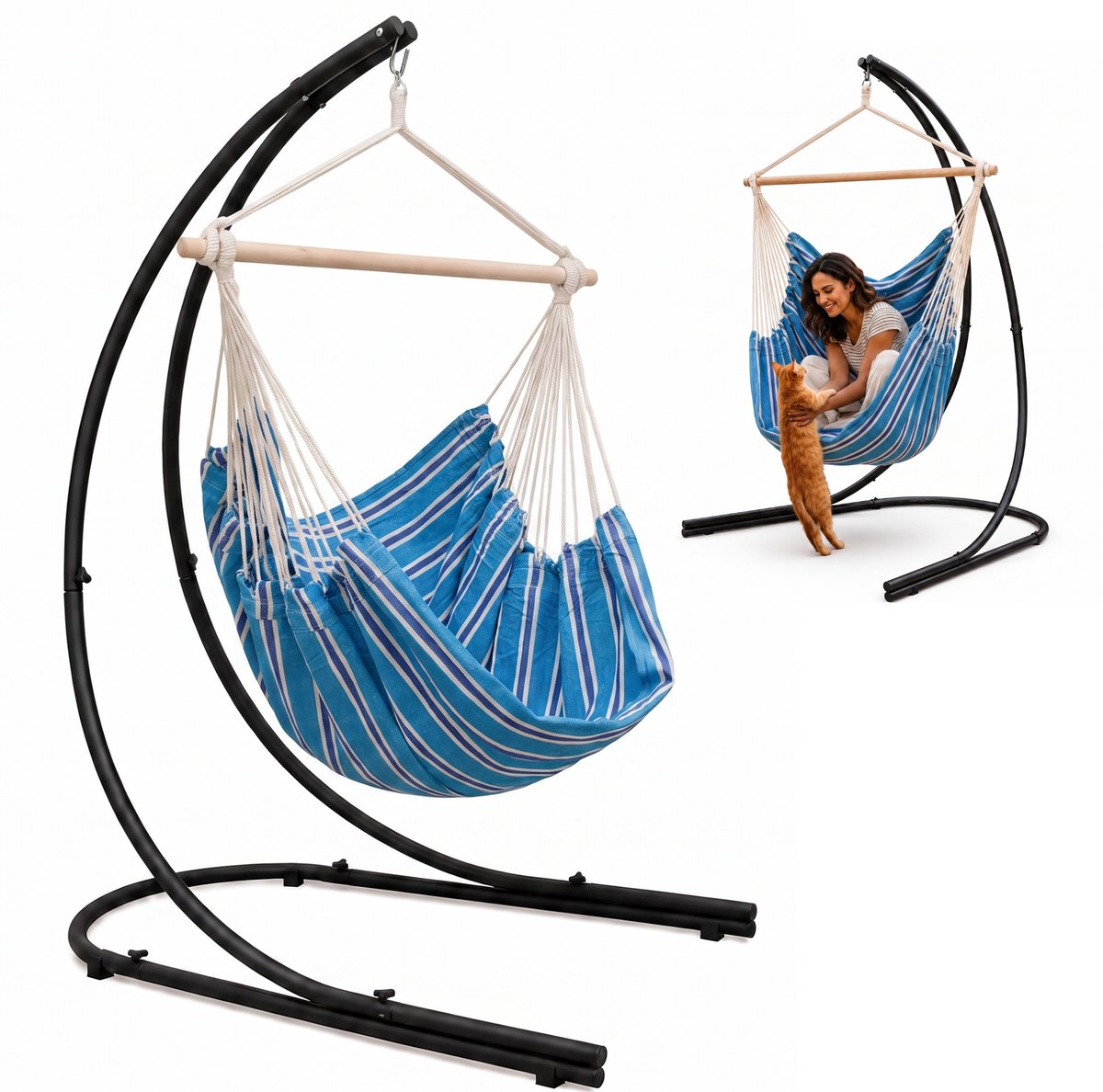 xxl Hangstoel met frame Hangstoel voor 2 hangstoelen Hangstoel Blauw Wit