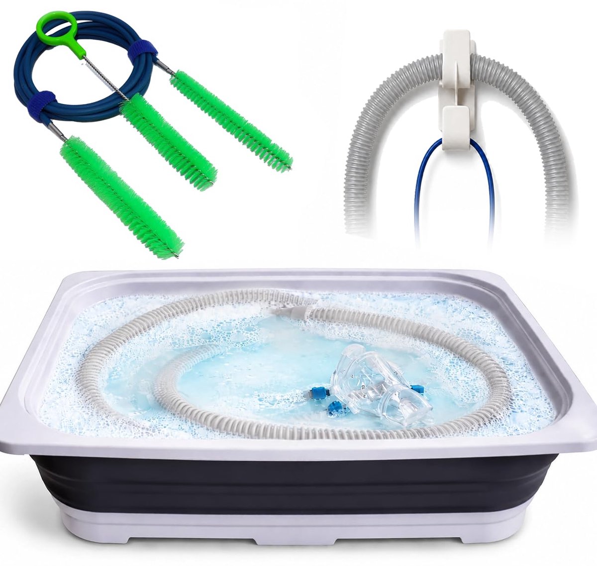 AVEEN CPAP & BiPAP Cleaning Kit, CPAP Hose Cleaning Brush with Foldable Sink and Hose Drying Hook, Accessories for - ShopVlot