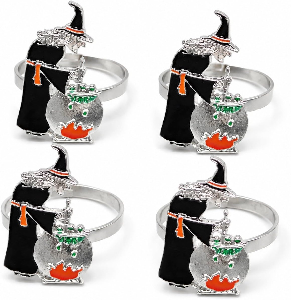 Set van 12 zwarte metalen servetringen in heksenvorm - Halloween tafelaccessoire - decoratieve servethouders voor Halloween‑diners en themafeesten