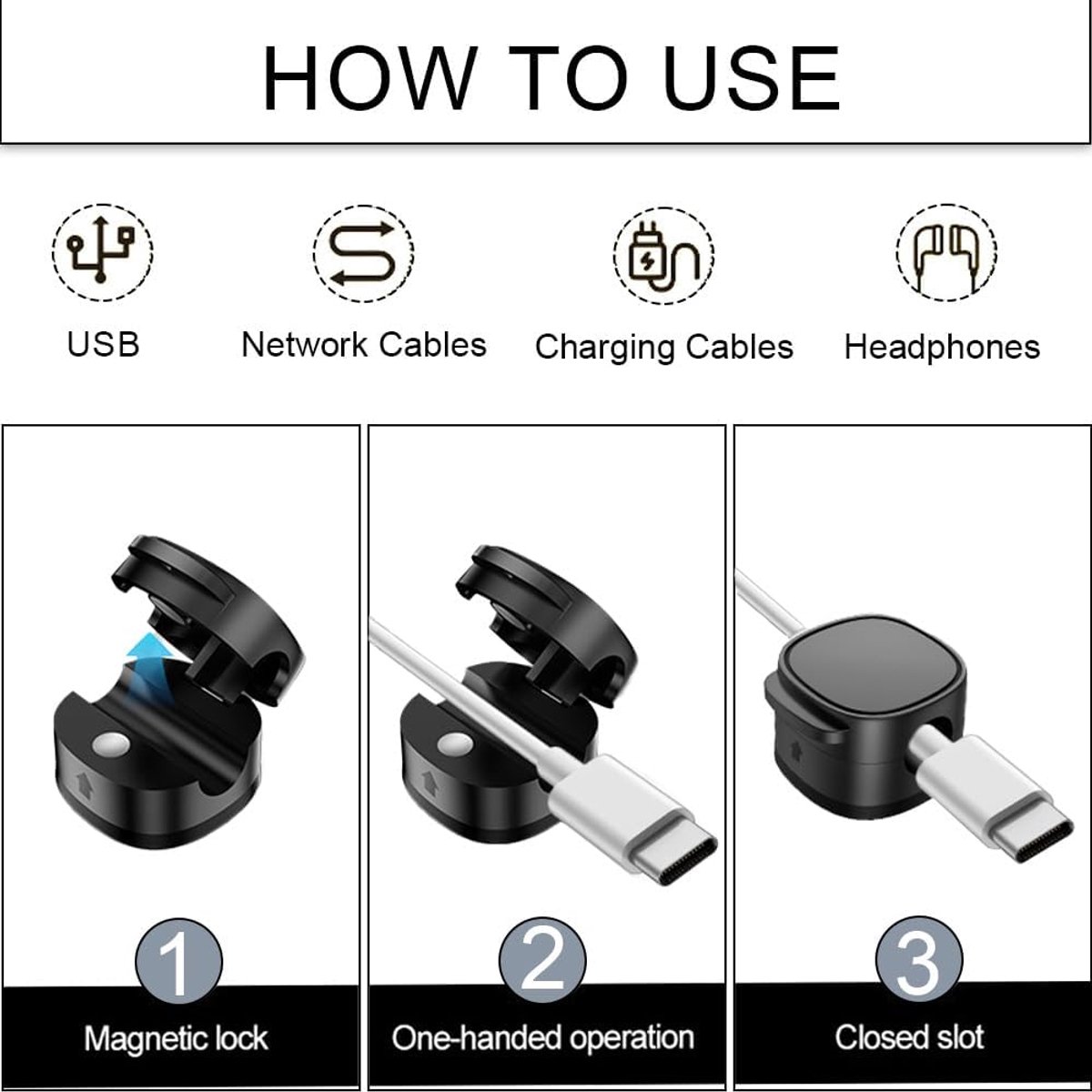 SnelShoppen - Kabelhouder voor Bureau, 6 Stuks, Kabelorganizer met Sterke Lijm, Magnetische Kabelbeheersysteem voor USB, HDMI, Oplaadkabel - Ideaal vo