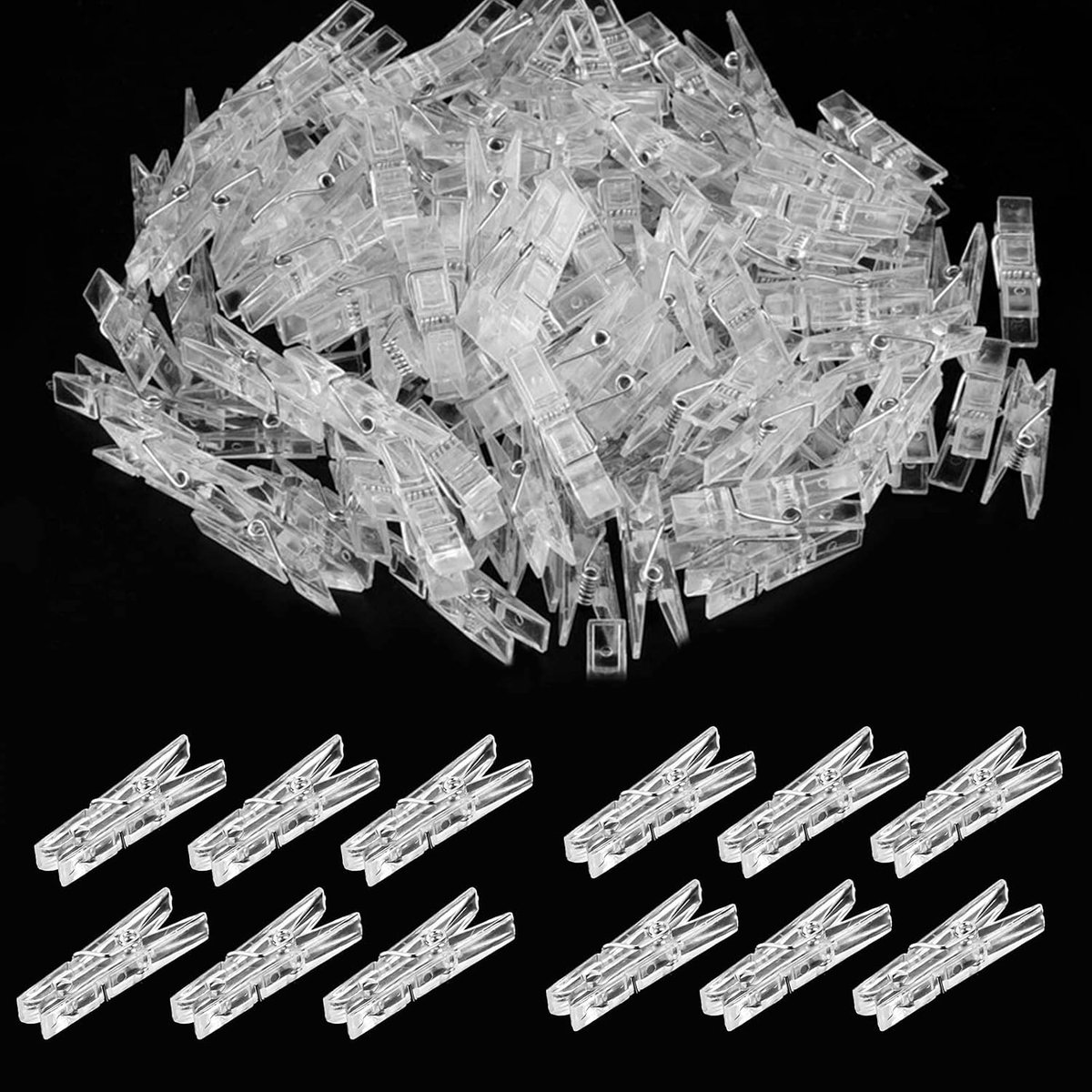 TONAUP 50pcs Hanging Clips, Clear Clothespins, Transparent Plastic Clips, Mini Clips, Small Hanging Spring Clips for - ShopVlot