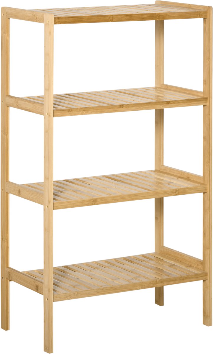 Vrijstaande plank-boekenplank-bamboe plank met 4 lagen-kantoorplank-opbergplank-archiefplank-keukenplank voor badkamer-keuken-woonkamer-slaapkamer-natuurlijke bamboe-62 x 33 x 112 cm