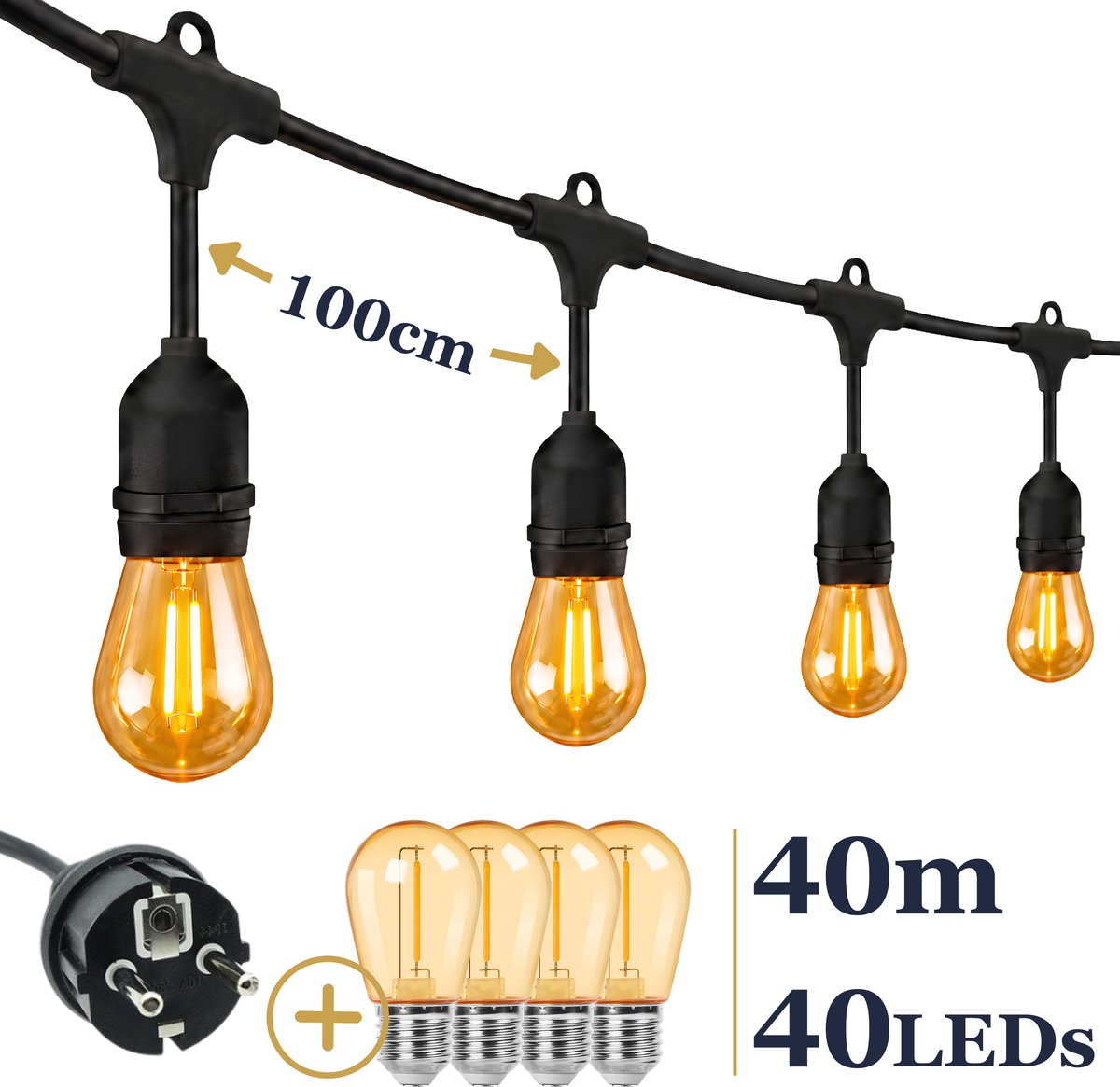 Odaily S14 Lichtsnoer 40m - 40 LEDs Amber - IP65 - Extra Warm Wit Licht - Premium Kwaliteit