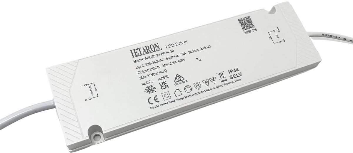 LED power supply, 24 V, 60 W, IP44, LED driver, waterproof, 24 V, internal wiring, overvoltage and overload protection - ShopVlot