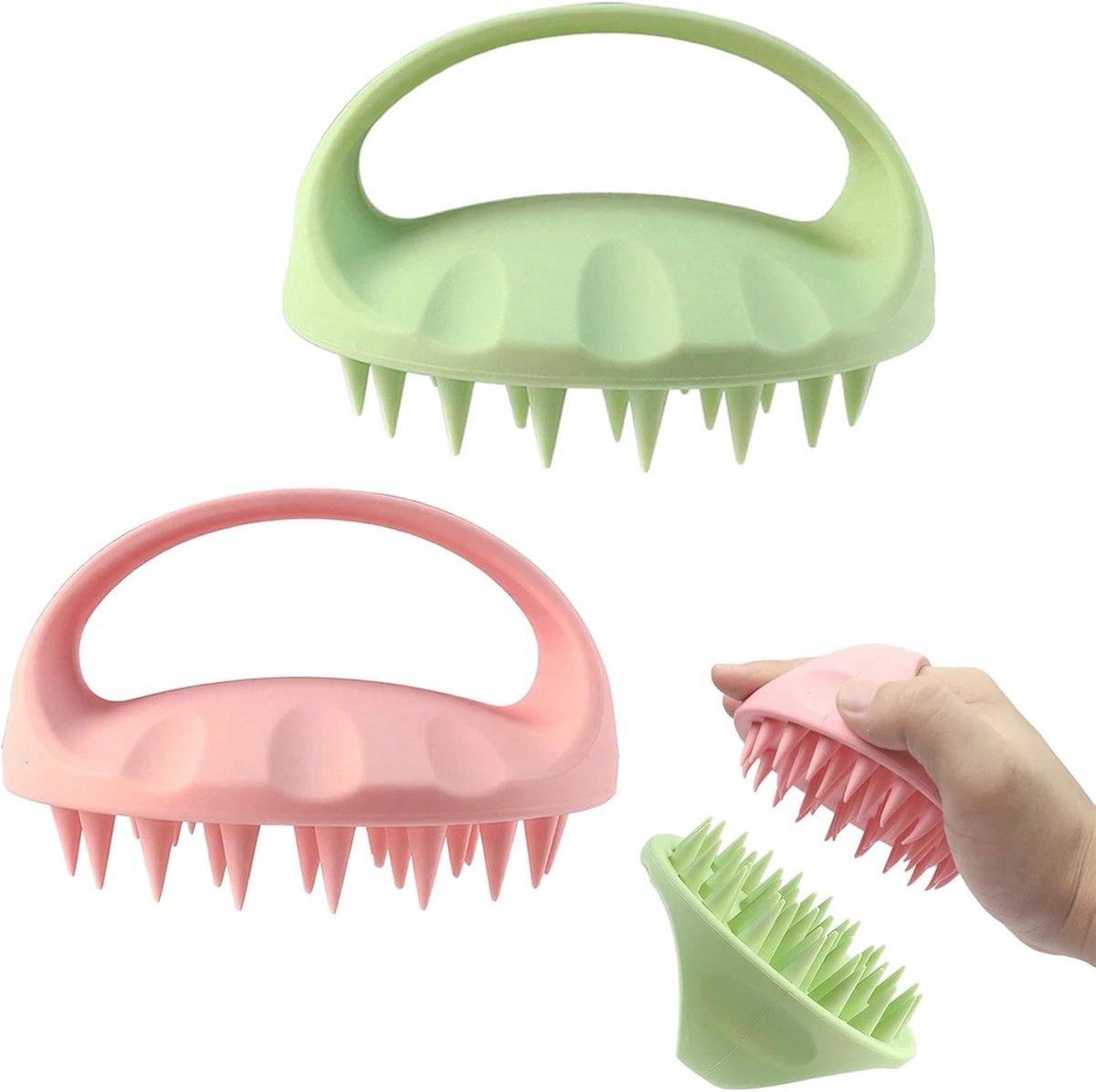 2 stuks hoofdhuidmassageborstel, 38-tanden, massageborstel, siliconen hoofdmassageborstel, voor mannen en vrouwen, nat - ShopVlot