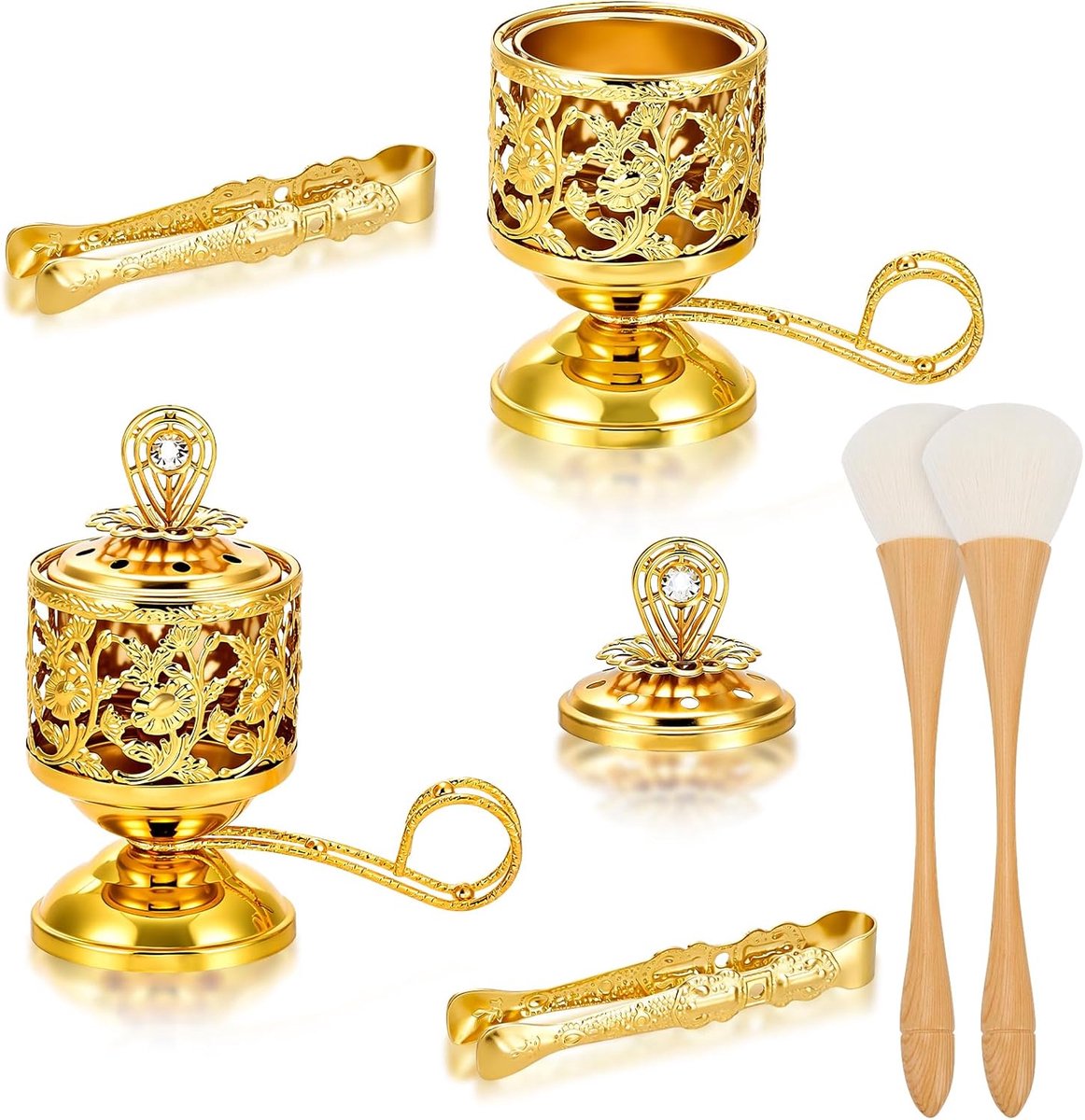 2Pack Gold Wierookbrander Kit Goud Retro Reliëf Wierook Brander Houtskool wierook voor Bakhoor Wierook Perfect voor - ShopVlot