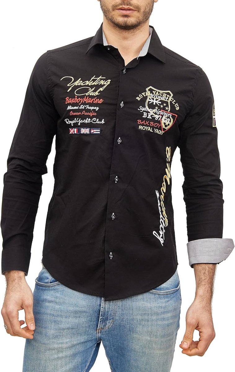 Subliminal Mode - Men's shirt with modern and trendy kent collar with long sleeves and stripes BX508, Black - ShopVlot
