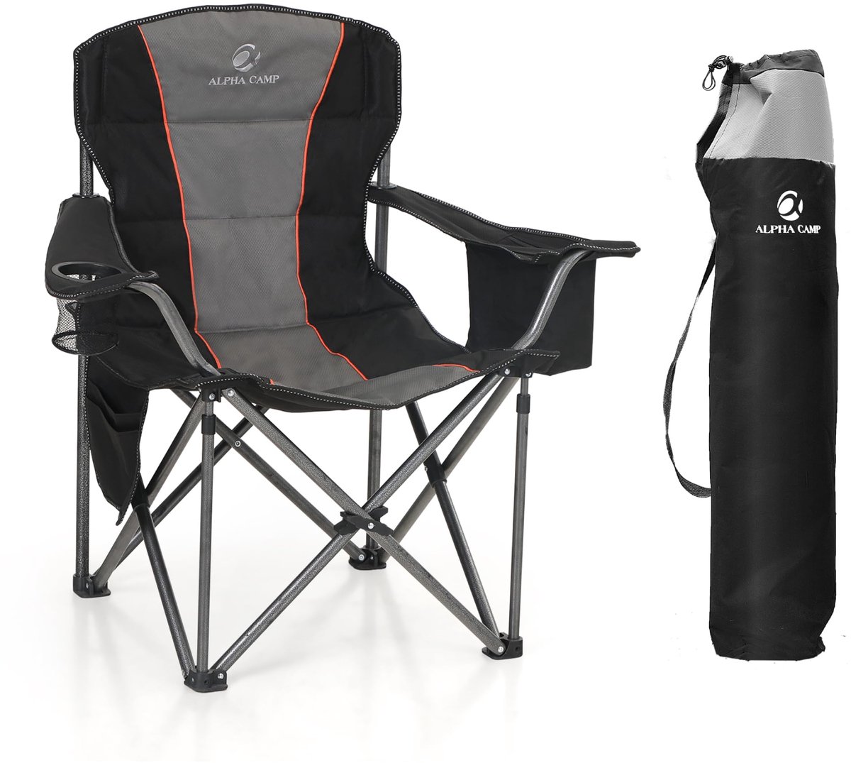 LET'S CAMP Opvouwbare campingstoel Oversized zware gewatteerde buitenstoel met bekerhouder opslag en koeltas, 400 lbs - ShopVlot