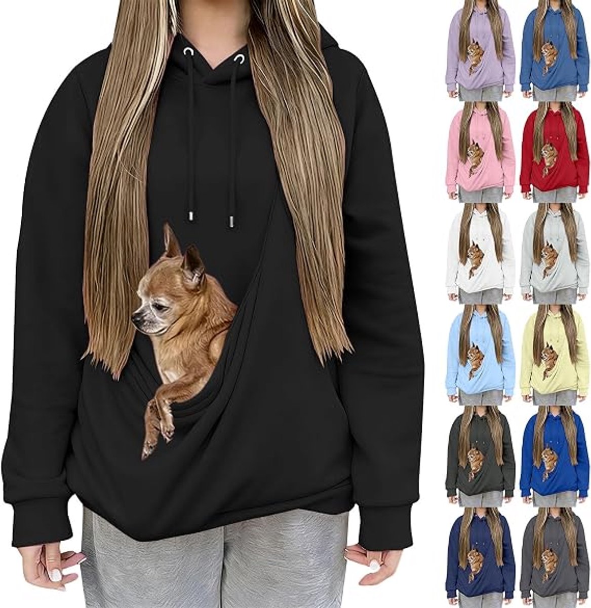 Hoodie voor huisdieren - Met zakken - Gevoerd met fleece - Geschikt voor katten en honden - Geschikt voor dagelijks gebruik en uitstapjes - Zwart - Maat L