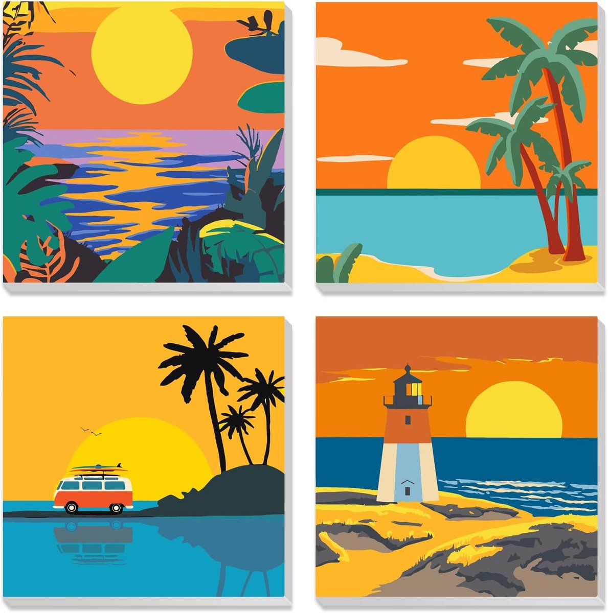 MXJSUA Zonsopgang in zee set van 4 schilderen op nummer kits met lijst voor kinderen en volwassenen, acryl - ShopVlot
