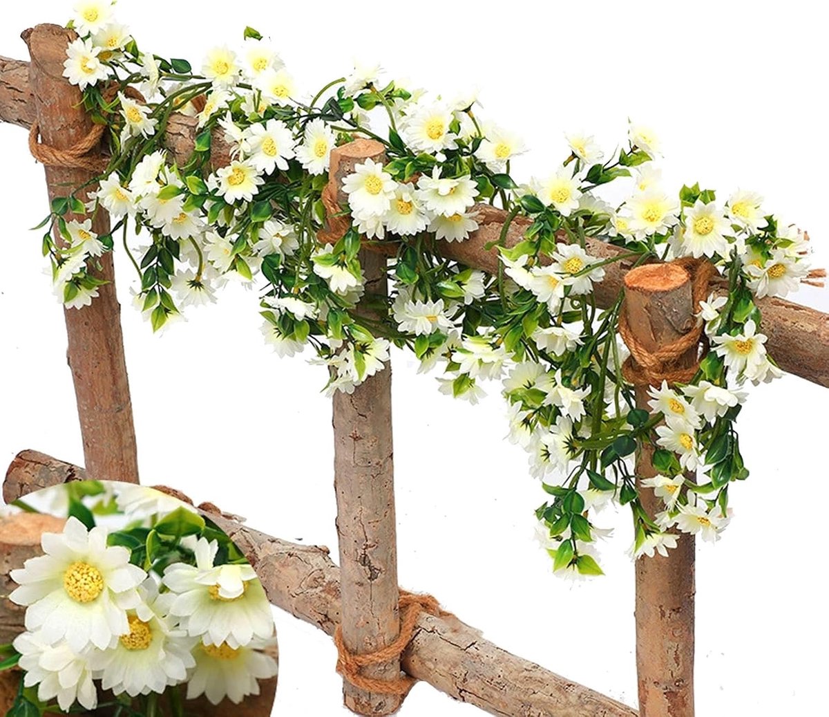 2,1 m kunstbloemen, kunstmadeliefjes van zijde + kunststof, lentekrans bloemen kunstbloemen, voor wandmontage - ShopVlot