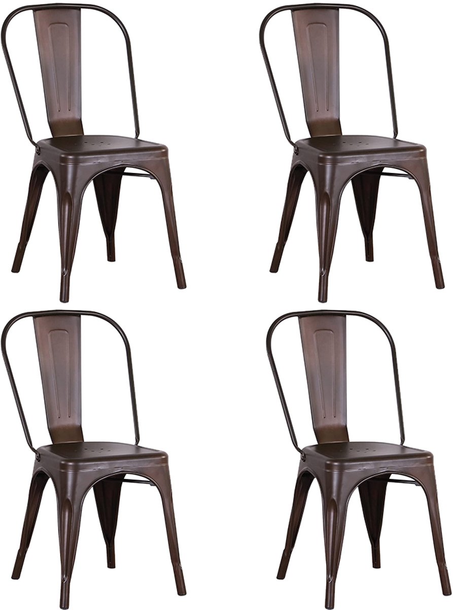 PIPIPOXER Eetkamerstoelen - Set van 4 industriële metalen eetkamerstoelen - Keukenstoel of eetkamerstoel - afneembare rugleuning - Zwart