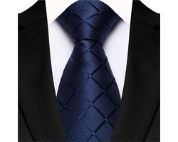 Effen - Heren das - Stropdassen voor heren - Fashion - Officiële Business - 8 cm raster gestreepte jacquard - donkerblauw
