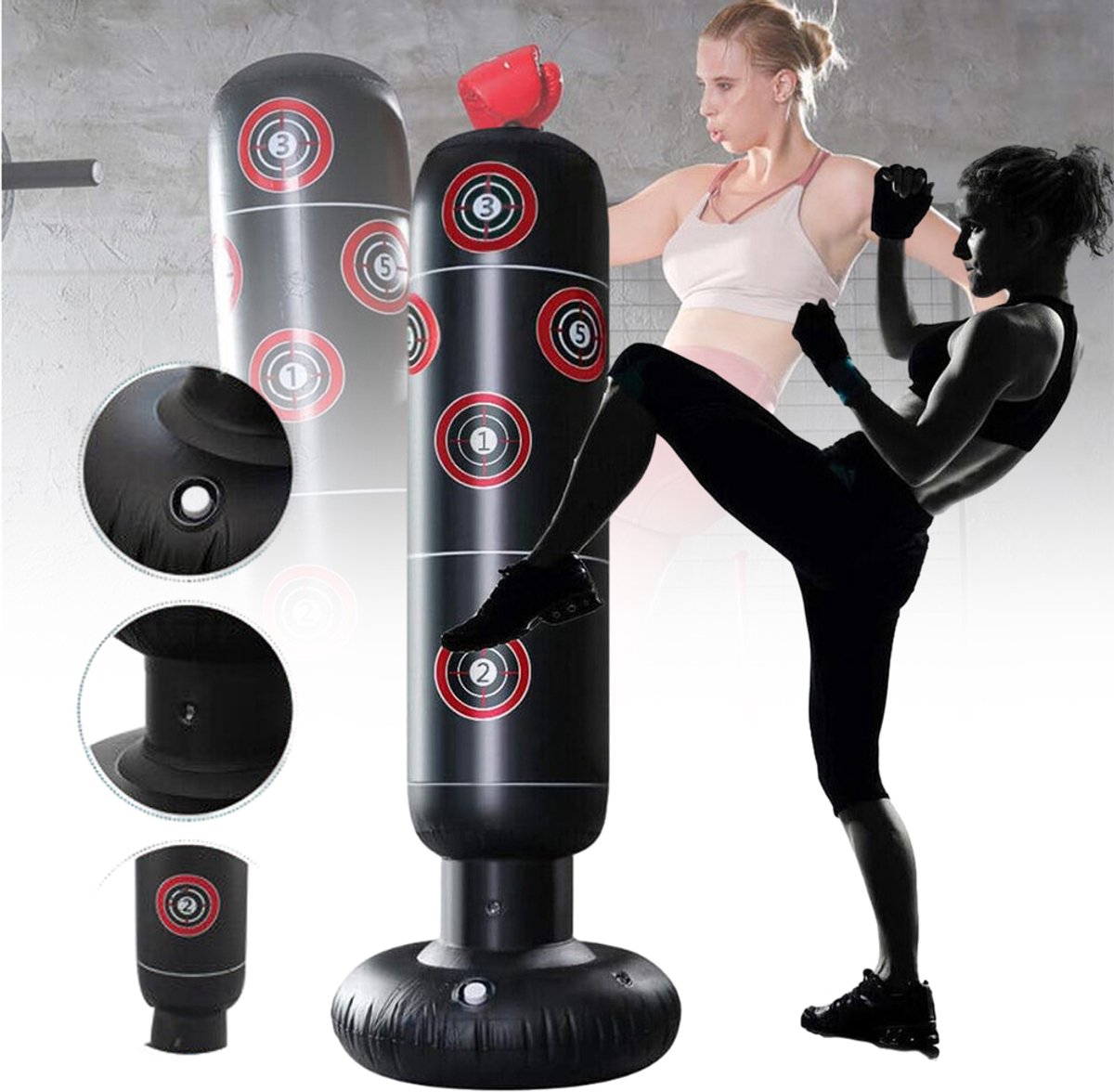 Bokszuil Opblaasbaar Met Vulbare Voet – 155 cm En Verdikt PVC – Verbrand Calorieën, Verbeter Coördinatie En Verlicht Stress – Voor Thuisgym En Kantoor