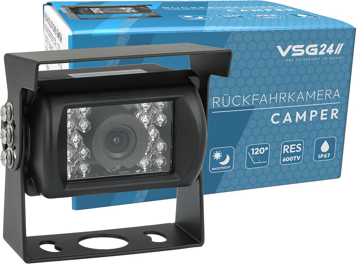 VSG 24 23123 - Camper Starter Rear View Camera, Transport Camera incl. Adapter Cable, 600TV Resolution, Night Vision - ShopVlot