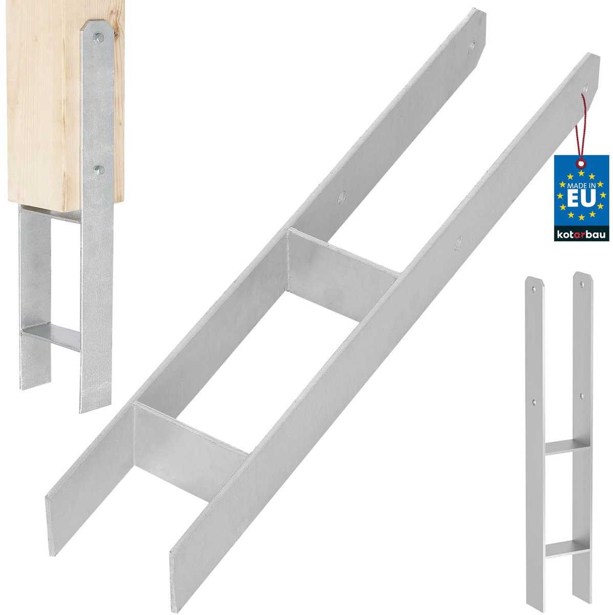 KOTARBAU® H Instortanker - Paalhouder in Beton Storten 100 x 600 mm Betonanker voor Houten Palen - Paaldrager Beton - Kolomvoet Beton - Thermisch Verzinkte Paalhouder