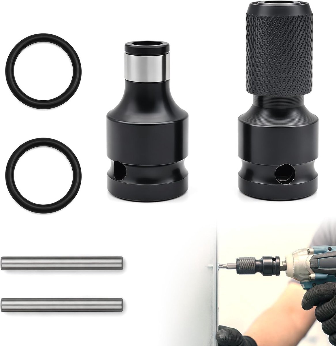 2pcs Impact Wrench Socket Adapter Converter Socket Wrench 1/2 Inch Square to 1/4 Inch Hexagonal Versatile Drill - ShopVlot