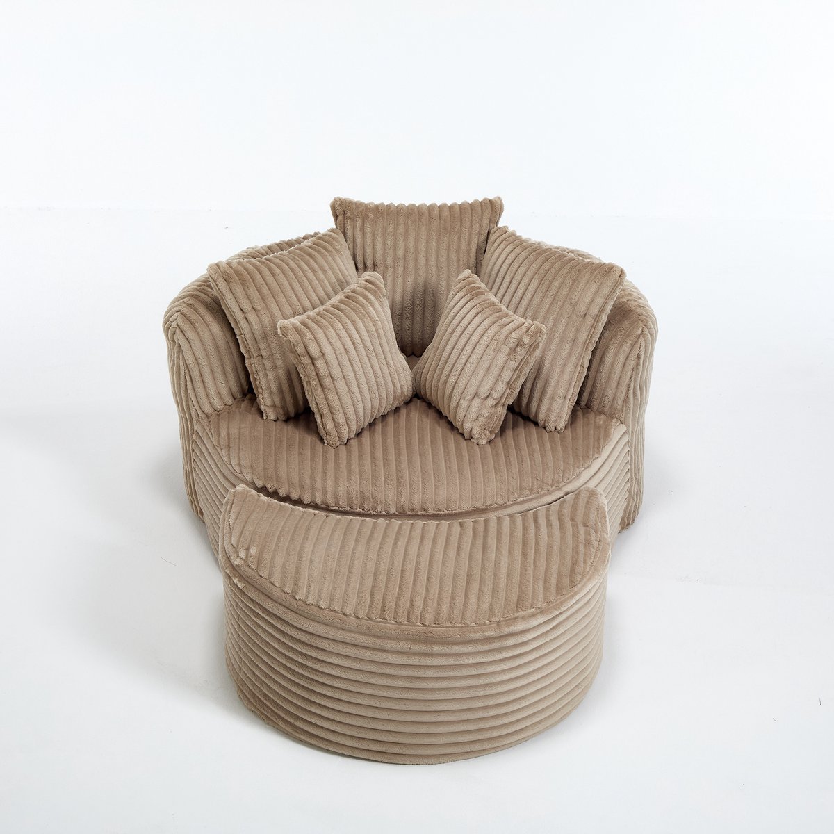 in& out door furniture Groot, rond zitkussen voor ontspannende ligbanken, binnenruimte leesbank, sofa-bed zonder poten met voetenstoel, grootformaat, zachte stof- en koordstof zitleuning, geschikt voor woonkamer, speelkamer enz-kaamel
